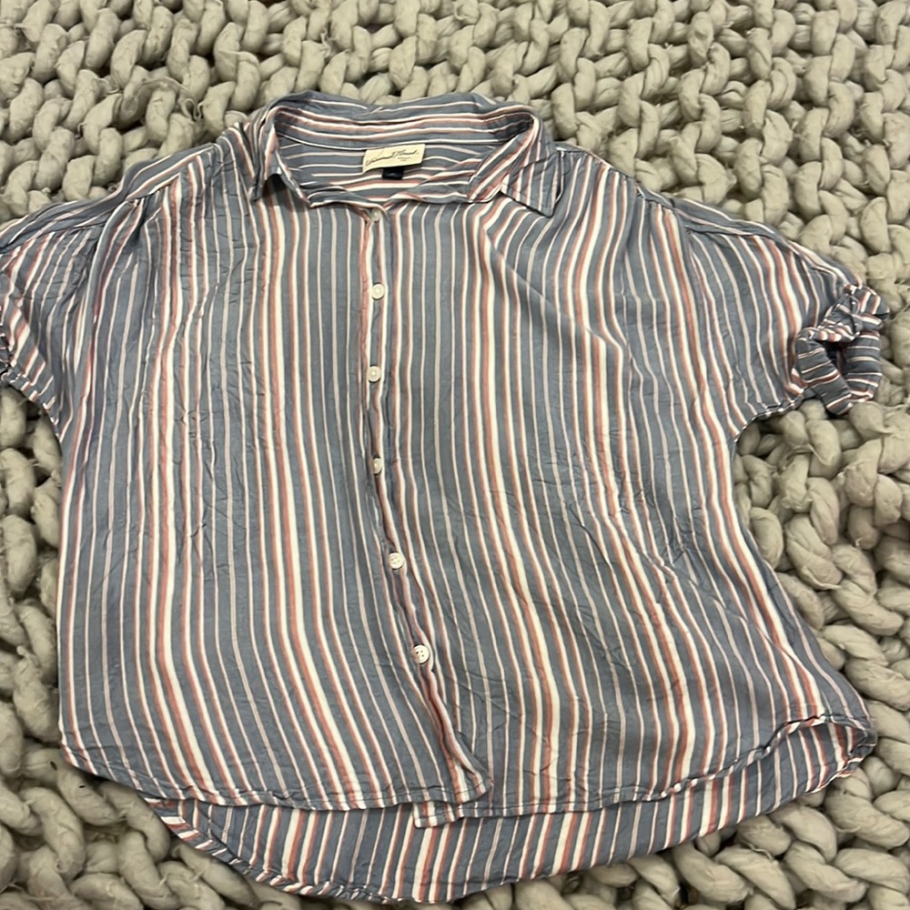 Red white and blue button up shirt